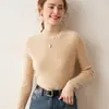 Suéter de malha básico de cashmere liso com gola alta parcial para mulheres, macio e confortável para o uso diário, para usar em camadas e como peça base