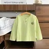 Camiseta interior básica de algodón puro para niños, camiseta de manga larga de primavera y otoño para niños y niñas, top casual elegante bordado para niños mayores