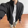 Elegante suéter cinza com zíper para homens, tamanho grande, primavera/outono, gola semi-alta, cardigã de malha, jaqueta casual para ombros