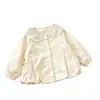 Jaqueta Feminina Primavera e Outono Jaqueta Floral com Gola Boneca Renda na Barra Bebê Menina Top Cropped Estiloso Roupa Infantil