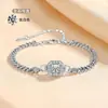 Pulsera de Plata Esterlina 925 de Venta Caliente Transfronteriza con Moissanita 1CT Cuadrado Princesa Cadena Cubana Moda de Lujo Ligero Pulsera Elegante Sencilla