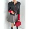 Enviado. Suéter slim fit de botões únicos com color blocking, design ins estilo coreano, nicho, para mulheres 18806
