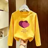 Camiseta Base de Manga Larga de Dibujos Animados para Niñas, Nueva Moda Primavera y Otoño 2026, Camiseta de Cuello Redondo para Niños Mayores, Camiseta Base de Algodón Puro