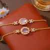 Pulsera Francesa de Lujo Ligero Rosa Gota de Agua Full Diamante Color Duradero Moda de Gama Alta Versátil Exquisita Pulsera de Calcedonia Rosa