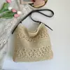 Bolso de paja simple y casual para el verano, bolso versátil elegante de gran capacidad para vacaciones en la playa para mujer, bandolera y de hombro, estilo vacacional