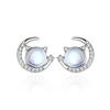 S925 Prata Esterlina Planeta com Brincos de Gato Feminino Desenho Animado Moda Moonstone Estrela Lua Brincos Bonitos Pequenos Brincos Coreanos