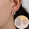 Pendientes de Botón Exquisitos con Flor de Lazos Ultra Brillantes Estilo Francés, Nuevos Pendientes Versátiles de Lujo Ligero Elegantes para el Trabajo de Alta Gama