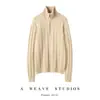 Nuevo Otoño/Invierno 100% Cachemir Tejido de Punto Trenzado Suéter de Media Cremallera Cuello Alto Manga Larga Tejido Engrosado Top Capa Base