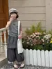 Colete sem mangas estilo coreano para meninas, Nova Moda Verão 2026 Conjunto Casual de Duas Peças com Calças Finas para Crianças