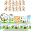 Fiesta de Cumpleaños de Winnie the Pooh Azul para Niño de Un Año Mantel Desechable de PE Plato de Cena de Papel Vaso de Papel Toalla Decoración