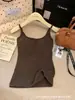 Camisole Básica Lisa de Tecido Escovado Outono/Inverno com Bojo Feminina Ajustada Versátil Camada Base Quente Top com Plus Velvet
