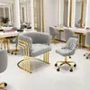 Silla de ocio de acero inoxidable, una silla individual de tela elegante y lujosa, diseño moderno y minimalista, adecuada para salones de belleza, con funciones de giro y ajuste de altura