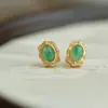 Pendientes de Plata de Ley S925 con Cabujón de Esmeralda Africana Incrustada para Mujer Nuevos Estilo Chinoiserie Tendencia de Moda Pendientes de Gama Alta Regalo de Año Nuevo