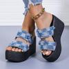 Comercio Exterior Sandalias de Moda con Cuña de Tacón Grueso para Mujer Verano Nuevas Chanclas de Mezclilla Boca de Pez para Mujer Transfronterizo