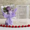 Rosa de flor artificial finalizada com caixa, buquê de crochê de lã de flor artificial tecido à mão para presente de feriado de amigos