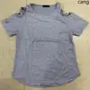 Top Elegante Sólido Estilo Americano Vazado Slim-Fit Sexy Exportação Amazon Primavera/Verão Ombro a Ombro Gola Redonda Manga Curta Camiseta
