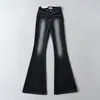 Jeans cintura alta Spice Girl Micro-flare Feminino 2024 Novo Vintage Lavado Branco Cintura Baixa Calças Emagrecedoras