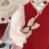 Conjunto de Roupas de Inverno Infantil Novidades 2026 Outono e Inverno Novo Estilo Vestido Liso com Forro de Lã Estilo Nacional Conjunto