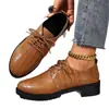 2025 Europeos y Americanos 43 Talla Grande Mocasines de Suela Gruesa para Mujer Primavera y Otoño Nuevos Zapatos Casuales Amazon con Cordones Zapatos Pequeños de Cuero