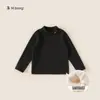 Blusa de Inverno Bangxuan com Forro de Fleece para Crianças, Camada Interna Lisa, Roupa para Meninos, Camada de Base Quente para Meninos com Gola Meia-Alta