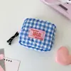 Estilo Coreano Menina Xadrez Coração Batom Bolsa de Maquiagem Estudante Portátil Absorvente Pequena Bolsa Quadrada Bolsa de Maquiagem Acolchoada