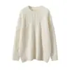 Suéter de Cachemira para Mujer Suelto Perezoso de Punto Suéter Básico Moda Elegante Nuevo Cuello Redondo Suéter de Cachemira de Longitud Media