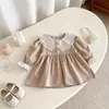 Vestido de princesa estilo coreano para niñas 2026 nuevo otoño ropa infantil dulce y elegante vestido con cuello de muñeca de encaje para bebés niñas