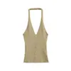 Top camisola sexy com gola halter, acinturado, sem costas, sem mangas, camisa base preta slim fit para mulheres, perfeito para férias