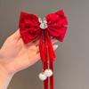 2025 Horquilla para el pelo con lazo para niña, horquilla roja para niña, accesorios para el pelo de princesa para bebé de Año Nuevo