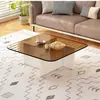 Mesa de centro quadrada de vidro temperado, adequada para salas de estar, apartamentos pequenos, design minimalista, design moderno criativo estilo italiano, modelo novo, mesa de centro baixa para pousadas