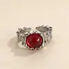 Anillo Abierto de Piedra Roja Irregular para Mujer Diseño Nicho Moderno Ins Estilo Minimalista Anillo de Moda para el Dedo Índice
