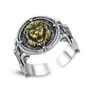 Anillo de león dominante majestuoso retro de Europa y Estados Unidos, anillo de dedo índice con relieve de letra valiente y confiado del Rey León