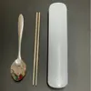 Conjunto Portátil de Talheres de Aço Inoxidável Colher Hashi Garfos Conjunto de Três Peças Estudante ao Ar Livre Garfo e Colher Portáteis Caixa de Armazenamento
