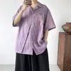 Camisa de Manga Corta para Hombre Verano 2026 con Pliegues Triangulares y Estampado, Camisa Casual de Manga Corta con Cuello Cubano