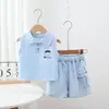 Nuevo Estilo de Verano Estilo Coreano Sencillo Dibujos Animados Sin Mangas Camisa Polo para Bebés y Niños Pequeños, Conjunto de Dos Piezas de Pantalones Cortos Casuales Frescos para Niños