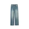 Calças pantalona! Jeans Azuis Vintage Feminino Cintura Alta Fashionável Versátil Calças de Perna Longa Reta 6005