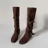 Botas Longas Femininas que Aumentam a Altura 2026 Novas Botas Plissadas Versáteis de Outono com Fivela de Cinto Emagrecimento Botas de Cano Alto para Montaria