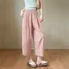 Pantalones Acampanados Cropped de Algodón Puro para Mujer, Verano Finos de Cintura Alta Holgados Casuales Ropa para Mujer, Pantalones Harem de Globo para Mujer Pequeña