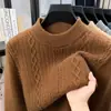 Suéter de punto pullover grueso, cálido, de color sólido, cuello redondo, patrón trenzado, moderno, para hombres jóvenes y de mediana edad