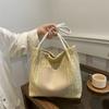 Sacola de tecido vintage estilo coreano Bolsa de tecido de palha estilo de férias Bolsa de ombro Bolsa de compras de grande capacidade Bolsa de praia Bolsa de cor de contraste