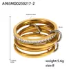 Roda Gigante Temperamento de Nicho Europeu e Americano Personalidade Criativa com Anel de Diamante Aço Inoxidável Banhado a Ouro Anel Multicamada com Combinação de Cores para Mulheres