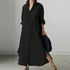 Vestido de Manga Larga con Abertura de Color Sólido para Mujer, Transfronterizo, Color Sólido, Moda, Versátil, Elegante, Primavera y Otoño 2024