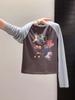 Top com Estampa Graffiti de Outono, Combinação de Cores, Rejuvenescedor para Mulheres, Confortável, Solto, Casual, Preguiçoso, Camiseta de Manga Longa para Usar por Baixo