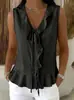 Chal sin mangas de punto con cuello en V, volantes y amarre, estilo nuevo transfronterizo europeo y americano, con dobladillo de volantes, top casual para mujer 2026