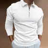 Camisa POLO de manga larga con cremallera para hombre, comercio exterior transfronterizo europeo y americano, camisa POLO a rayas casual