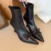 Botines elásticos ajustados de tacón de aguja con punta fina estilo coreano para mujer, nueva moda Otoño/Invierno 2026, botines de tacón alto con lazo