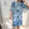 Bata de manga corta para niñas, ropa de casa de estilo coreano con dibujos animados para estudiantes, pijama de verano, vestido largo fino de talla grande fabricante
