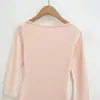 Roupas femininas estilo europeu e americano, gola canoa francesa, alta elasticidade, cor macaron, mangas flare, mangas três quartos, acinturado, saia justa