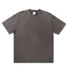 Camiseta Retrô Cor Sólida Vintage Lavada 100% Algodão Oversize Solta Manga Curta Masculina Casal Dopamina Meia-Manga