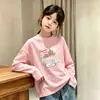 Roupa íntima de algodão puro com gola redonda para meninas no outono, camiseta elegante e versátil de manga comprida com corte solto para meninas